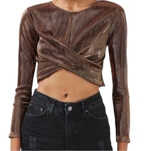 Topshop Crop Top In Metallic Color